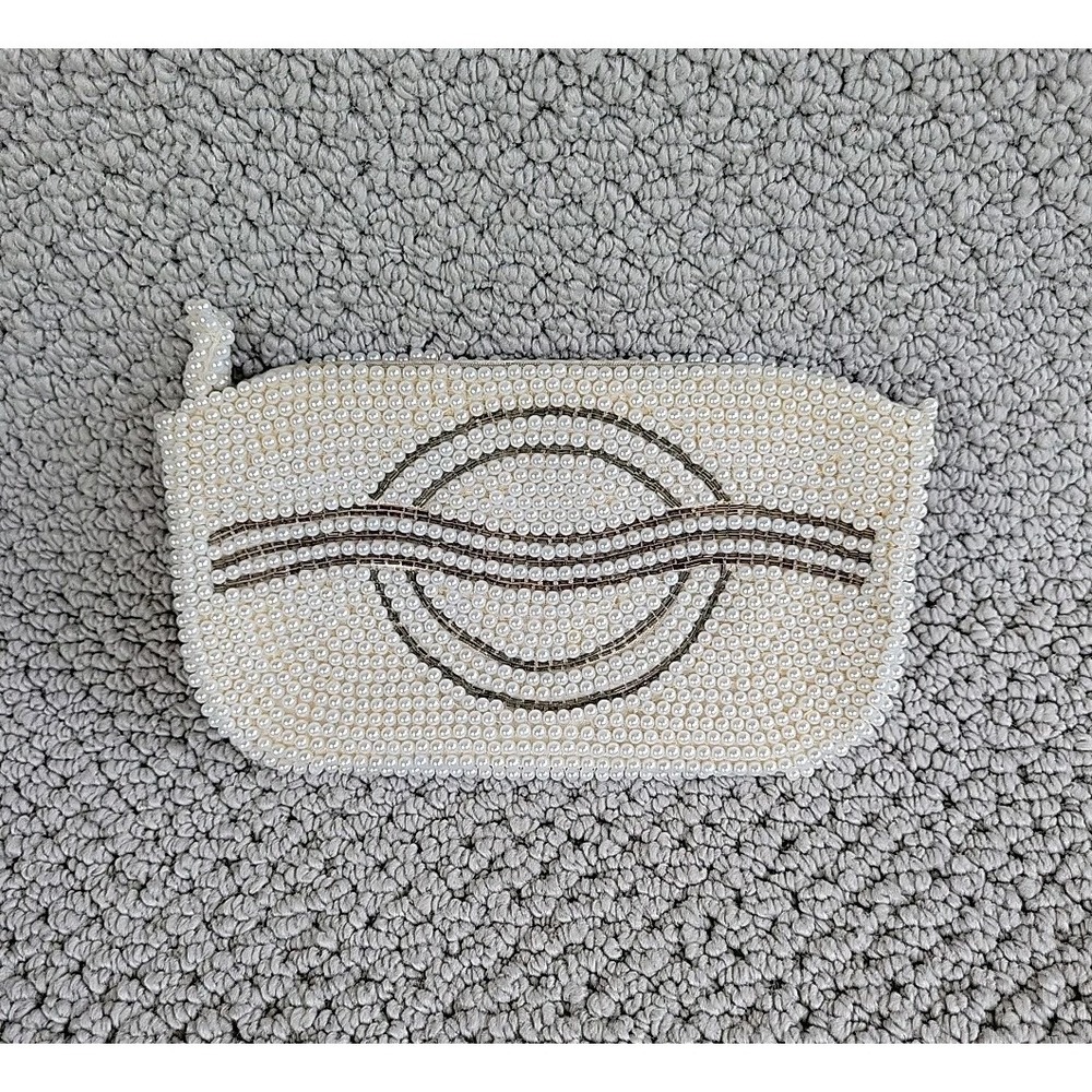 Vintage Pearl Beads Beaded Handbag Purse Clutch Art Deco Made in Japan 1950's